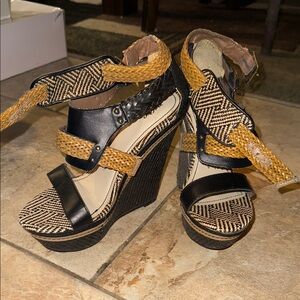 Mossimo Supply Co. Black and Tan Wedge Sandals